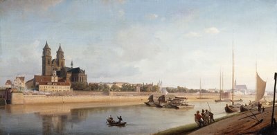 Magdeburg ved bredden av elven Elbe - Utsikt fra øst til vest; Magdeburg ved Elben; Utsikt fra øst til vest, 1853 av Johann Philipp Eduard Gartner