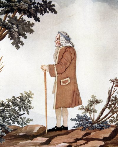 Portrett av Voltaire, fransk forfatter (1694-1778) - i "" Gouache og silke"" tilskrevet Johann Huber av Genève av Johann Rudolph the Elder (attr.to) Huber