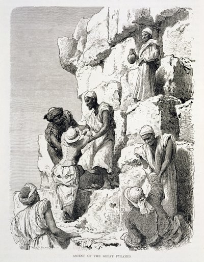 Ascent of the Great Pyramid, 1800-tallet (gravering på papir) av Johann Rudolph the Elder Huber