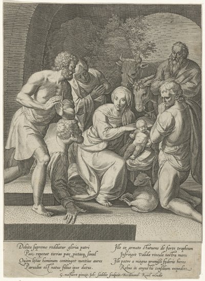 Tilbedelse av hyrdene i en nisje av Johann Sadeler (I)