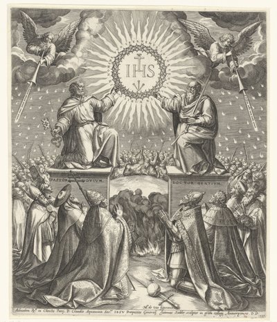 Aanbidding van het monogram van Christus   1360245   no       norwegian Successfully Translated  Original: Ruïne met rechthoekige toren Ruinarum variarum fabricarum delineationes pictoribus caeterisque id genus artificibus multum utiles (series title) Tran av Johann Sadeler (I)