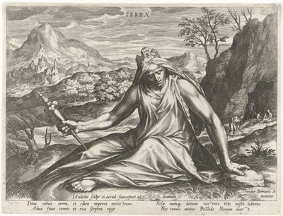 Jorden personifisert av gudinnen Cybele Terra (tittel på objekt) De fire elementene som mytologiske figurer (serietittel) av Johann Sadeler (I)