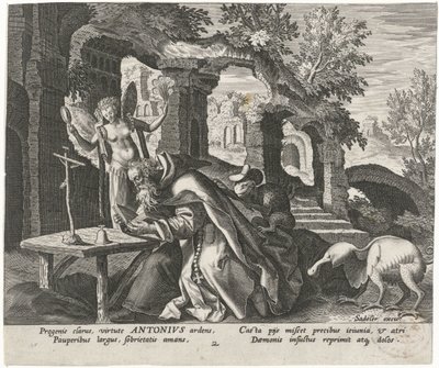 Anthony den store som eremitt Mannlige eremitter (serietittel) Solitudo Sive Vitae Patrum Eremicolarum (serietittel) av Johann Sadeler (I)
