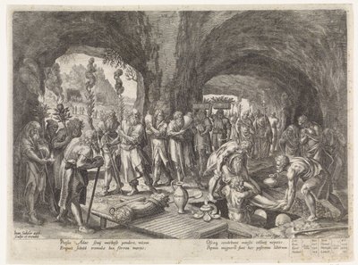 Begravelse av Adam Historien om Sets familie / Bedømme de gode og de dårlige (serietittel) Bonorum et Malorum consensio (serietittel) av Johann Sadeler (I)