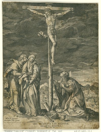 Kristus på korset, med Maria, Johannes og Maria Magdalena av Johann Sadeler (I)