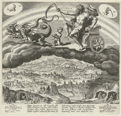 Planeten Saturnus har sin innflytelse på verden The Seven Planets (serietittel) Effekter av planetene og deres tegn i dyrekretsen (serietittel) av Johann Sadeler (I)