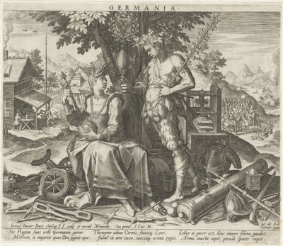 Tyskland med Ceres og Bacchus Germania (tittel på objekt) Allegoriske representasjoner av europeiske land (serietittel) av Johann Sadeler (I)