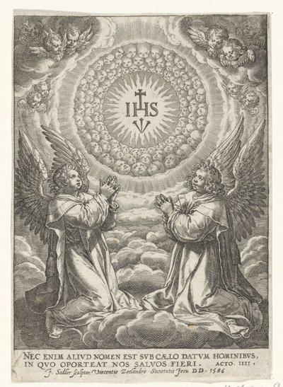 Engler tilber Kristi monogram av Johann Sadeler (I)