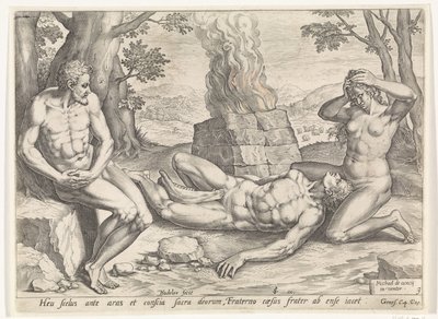Eva sørger over døden for Abel Historien om Kain og Abel (serietittel) av Johann Sadeler (I)