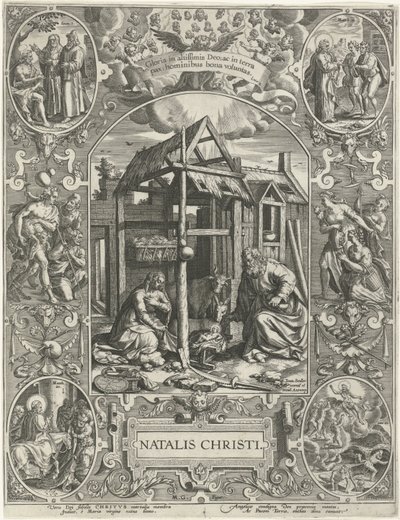 Fødsel: Jul Natalis Christi (tittel på objekt) De fire viktigste kristne høytidene (serietittel) av Johann Sadeler (I)