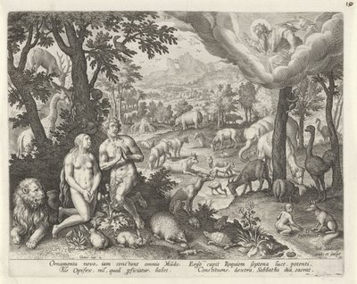 Gud Faderen velsigner Adam, Eva og dyrene Creation of the World (serietittel) av Johann Sadeler (I)