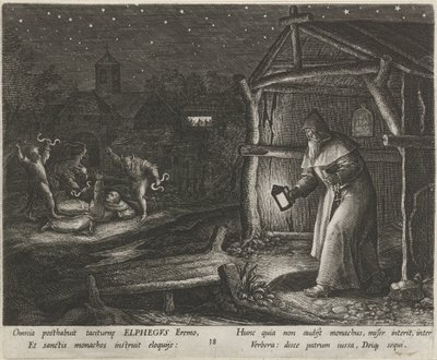 Saint Alphegus of Canterbury som eremitt Eremittenes dydige liv (serietittel) Trophaeum vitae solitariae (serietittel) av Johann Sadeler (I)