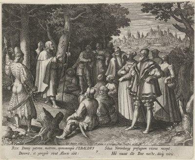 Saint Sebaldus av Nürnberg som eremitt The Virtuous Life of Hermits (serietittel) Trophaeum vitae solitariae (serietittel) av Johann Sadeler (I)
