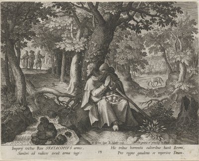 Saint Suatacopius som eremitt The Virtuous Life of Hermits (serietittel) Trophaeum vitae solitariae (serietittel) av Johann Sadeler (I)
