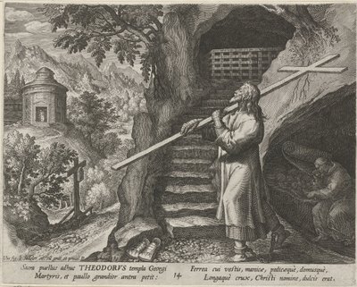 Saint Theodore Tiro som eremitt The Virtuous Life of Hermits (serietittel) Trophaeum vitae solitariae (serietittel) av Johann Sadeler (I)
