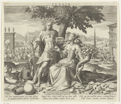 Italia, med Venus og Apollo Italia (tittel på objekt) Allegoriske representasjoner av europeiske land (serietittel) av Johann Sadeler (I)