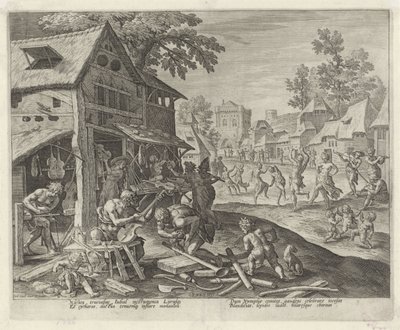 Jubal og familien hans lager musikkinstrumenter Historien om Kains familie / Om gode og dårlige verk (serietittel) Boni et mali scientia (serietittel) av Johann Sadeler (I)