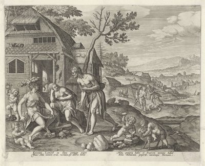 Lamech og hans to koner Boni et mali scientia (serietittel) av Johann Sadeler (I)