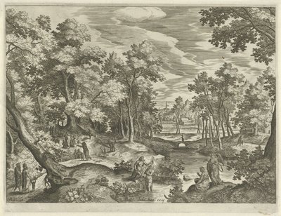 Landskap med Kristi dåp Landskap med scener fra Det gamle og nye testamente (serietittel) av Johann Sadeler (I)