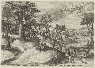 Leto (Latona) gjør lykerne til frosker Landskap med mytologiske scener (serietittel) av Johann Sadeler (I)