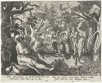 Macarius av Alexandria som eremitt Mannlige eremitter (serietittel) Solitudo Sive Vitae Patrum Eremicolarum (serietittel) av Johann Sadeler (I)