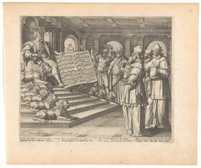 Motetttrykk og tittelside med Salomo som komponist av Høysangen Canticum Canticorum (tittel på objekt) Song of Solomon (serietittel) av Johann Sadeler (I)