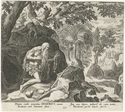 Onyphrius den store som eremitt Mannlige eremitter (serietittel) Solitudo Sive Vitae Patrum Eremicolarum (serietittel) av Johann Sadeler (I)