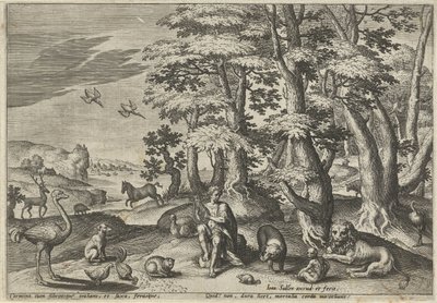 Orpheus, lager musikk for dyrene Landskap med mytologiske scener (serietittel) av Johann Sadeler (I)