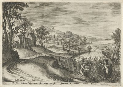 Pan jager nymfen Syrinx Landskap med mytologiske scener (serietittel) av Johann Sadeler (I)