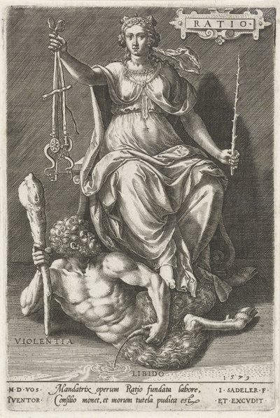 Fornuft (forhold) overvinner Violentia (Violentia) Forhold (tittel på objekt) Dydene erobrer lastene (serietittel) av Johann Sadeler (I)