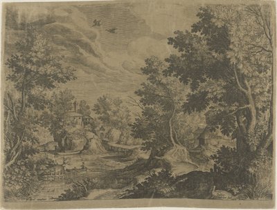 Elvelandskap med en robåt av Johann Sadeler (I)