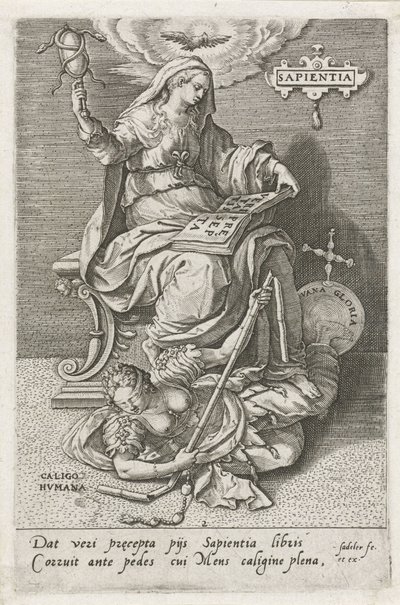 Visdom (Sapientia) overvinner menneskelig forvirring (Caligo Humana) Sapientia (tittel på objekt) The Virtues Overcome The Vices (serietittel) av Johann Sadeler (I)