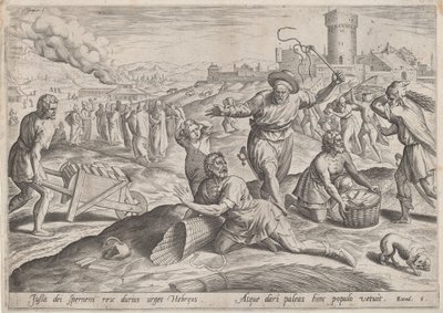 Faraos oppgavemester som slo israelittene, ca. 1585. av Johann Sadeler I
