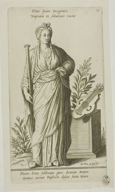 Erato, Muse of Lyric Poetry, plate 11 fra Parnassus Biceps av Johann Theodor de Bry