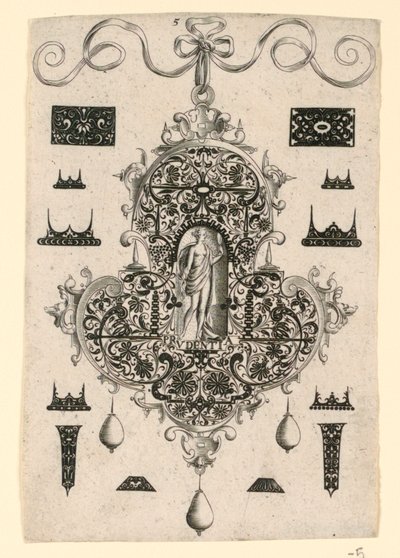 Plate 5, fra en serie på åtte anhengsdesign med kardinaldydene av Johann Theodor de Bry