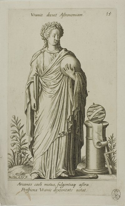 Urania, Muse of Astronomy, plate 15 fra Parnassus Biceps av Johann Theodor de Bry