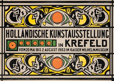 Plakat som reklamerer for den nederlandske kunstutstillingen i Krefelds Kaiser Wilhelm Museum av Johan Thorn Prikker