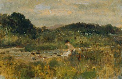 Strømlandskap med en sittende jente av Johann  Till der Jüngere