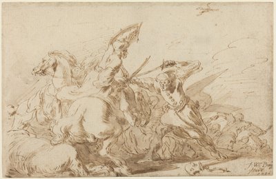 En kamp mellom orientalsk kavaleri og soldater av Johann Wilhelm Baur