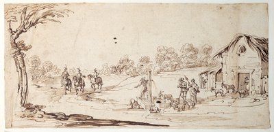 Landlig scene (penn og blekk på papir) av Johann Wilhelm Baur
