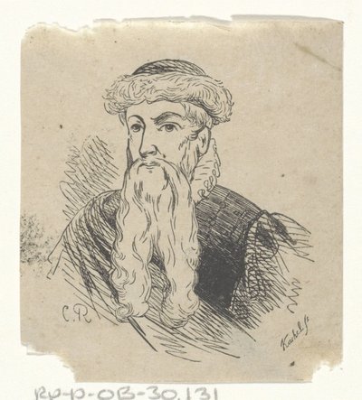 Mann med pelslue og skjegg av Johann Wilhelm Friedrich Kachel