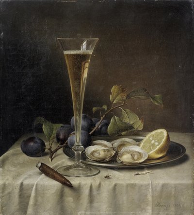 Stilleben med champagne og østers, 1857. av Johann Wilhelm Preyer