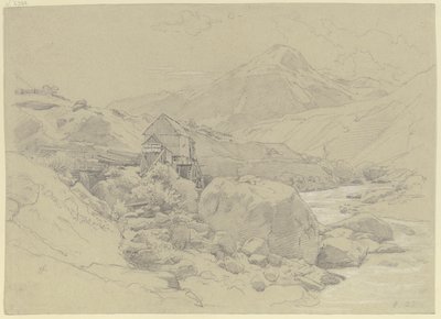 Vannmølle i et fjellandskap av Johann Wilhelm Schirmer