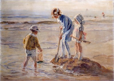 Leker på Katwijk-stranden (olje på lerret) av Johann Zoetelief Tromp