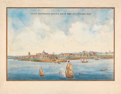 New York fra havet på 1600-tallet. av Johannes (after) Vingboons