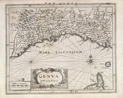 Hertugdømmet Genova, Kart av Jan Baptist Vrients fra tysk atlas, Kobberstikk, halvparten av 1600-tallet av Johannes Baptista Vrints