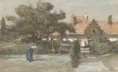 Gårdsplassen til Heilige Geesthofje på Paviljoensgracht i Haag av Johannes Bosboom