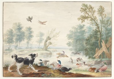 En hund og ender ved sjøen av Johannes Bronckhorst