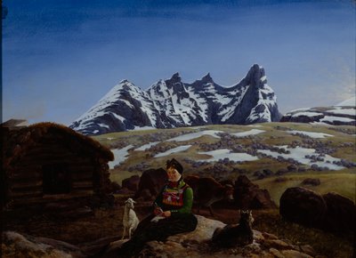 Store Skagastølstind (olje om bord) av Johannes Flintoe