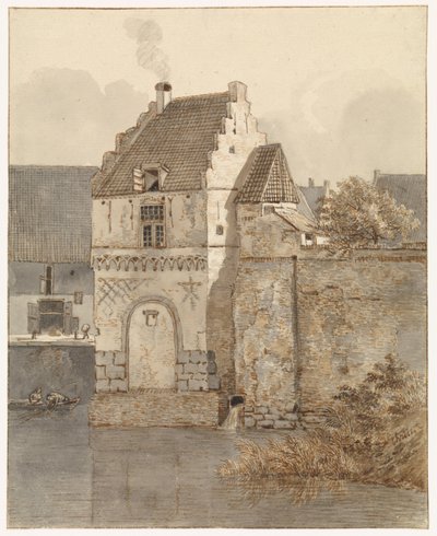 Utsikt over Bottelpoort ved Oude Haven i Nijmegen av Johannes Franciscus Christ